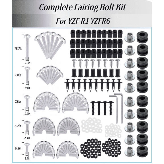236PCS Complete Fairing Bolt Kit Silver Plastic Bodywork Screws for Yamaha Motorcycle YZF R1 YZFR6