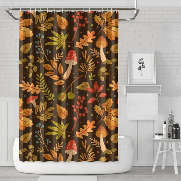 Complete Fall Shower Curtain Set with Hooks, 72x72 Inch Autumn Thanksgiving Theme - Waterproof Pumpkin Maple Leaf Bathroom Decor