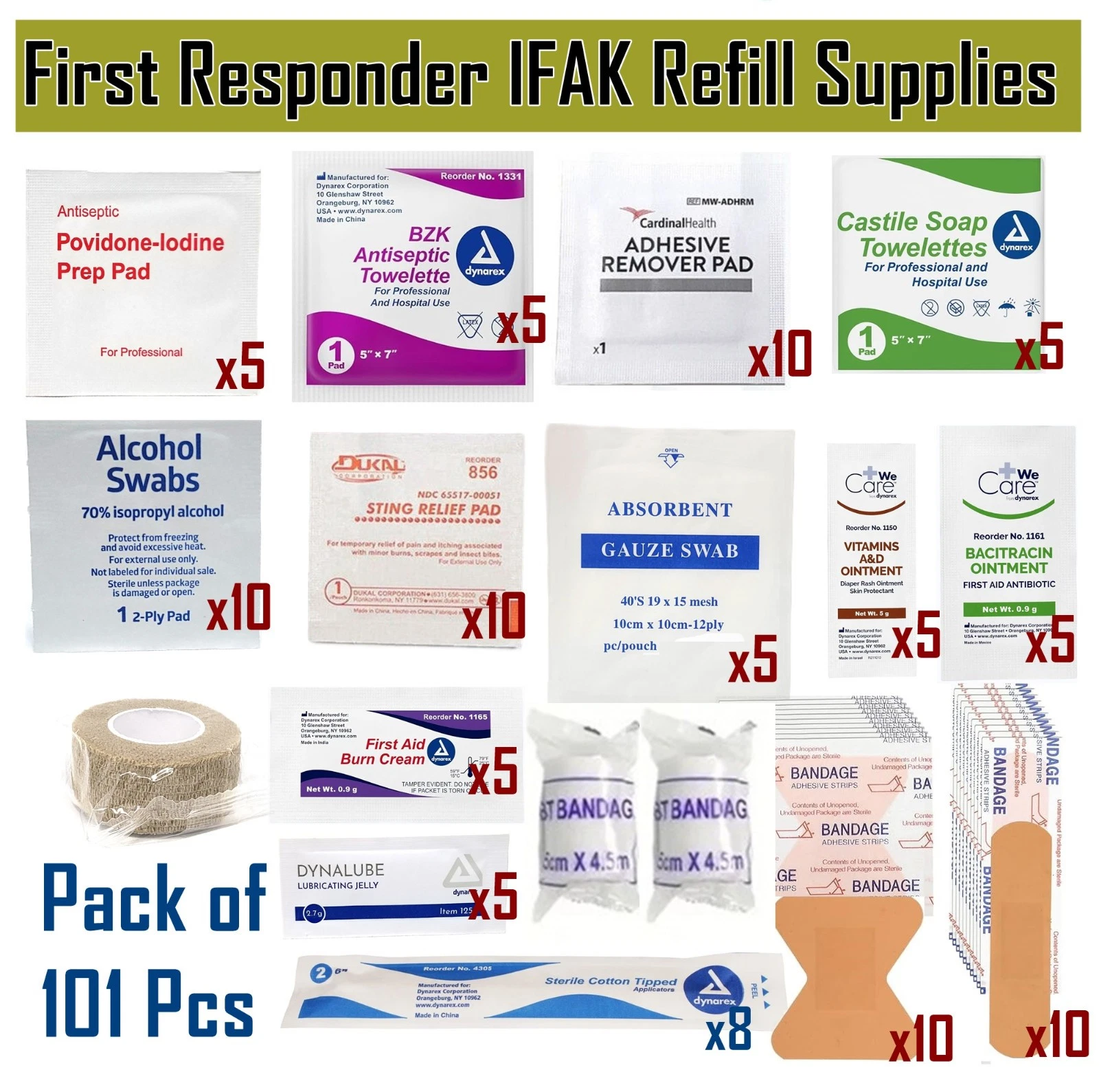 Complete First Aid Kit with Bandages Ointment, Gauze, Adhesive Remover Pads Travel Friendly Kit of 101 Pcs