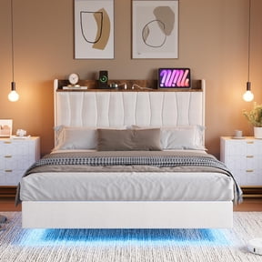Complete Floating Bedroom Bed Frame Set – Modern Upholstered Platform with Storage Headboard, 1,200 lbs – No Box Spring – Full/Queen/King