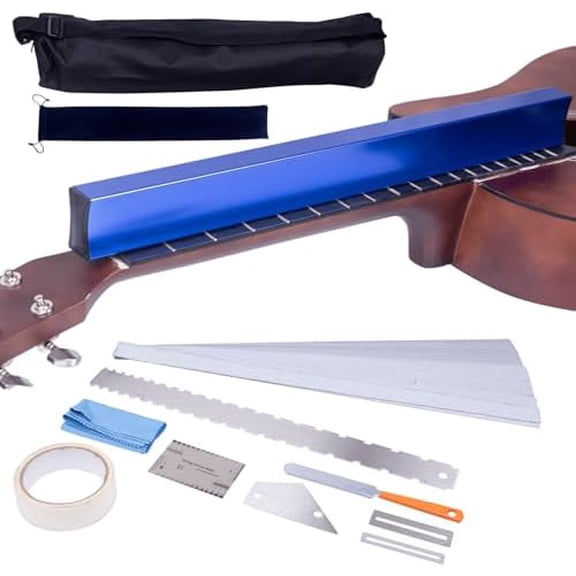 Complete Fret Leveling Kit with 18" Beam, Notched Ruler, Sandpaper (1201000 Grit), Fret Rocker, Crowning File & Guitar Setup Tools  Guitar & Bass Maintenance Kit$$Music