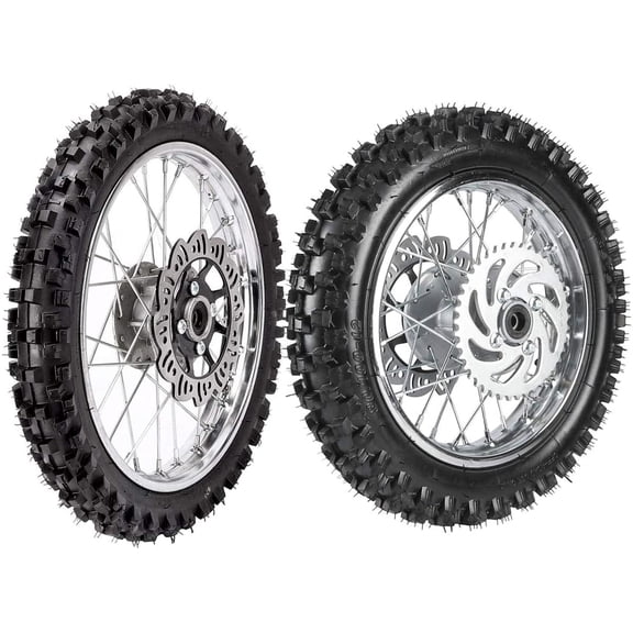 Complete Front 60/100-14 & Rear 80/100-12 Tire Wheel Rim Kit with Sprocket Brake Disc Rotors for Dirt Pit Bikes Monkey Trail Bike CRF50 CRF70 KX65 110cc 125cc