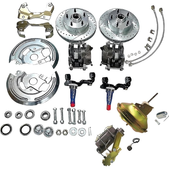 Complete Front Disc Brake Kit Brake Calipers, 11" Brake Booster Conversion Kit w/Brake Rotors,Brackets & Proportioning Valve Compatible with Chevy Camaro Nova Chevelle
