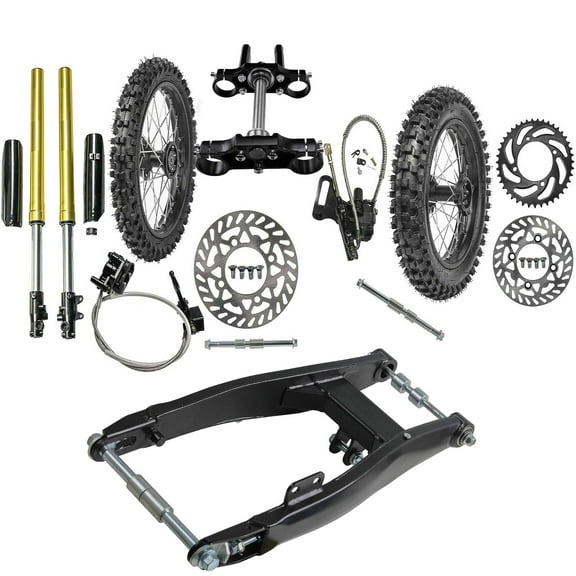Complete Front Rear Wheel Kit 17" & 14" Dirt Bike Wheels 70/100-17, 90/100-14 Tire 1.6x17 1.85x14 Rim + Front Forks Triple Tree + Rear Swing Arm for Pit Bike Taotao SSR 125cc 140cc YZ85 CR85
