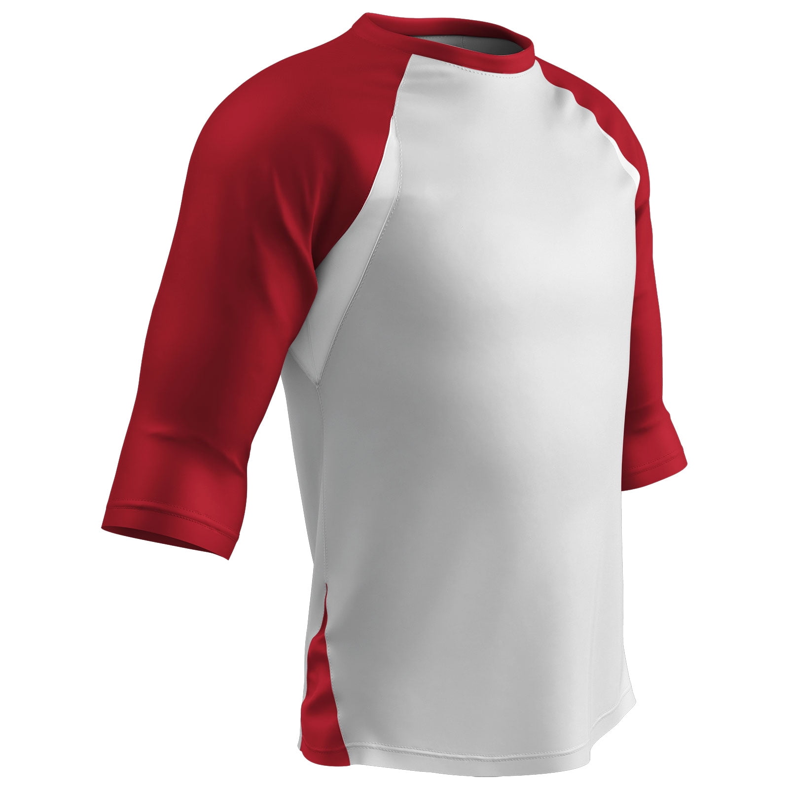 Complete Game 3/4 Sleeve Baseball Shirt, Adult Small, White with Scarlet Sleeves