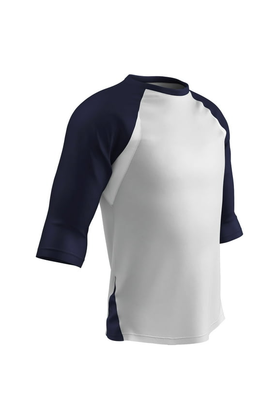 Complete Game 3/4 Sleeve Baseball Shirt, Adult X-Large, White with Navy Sleeves