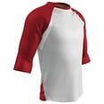 thumbnail image 1 of Complete Game 3/4 Sleeve Baseball Shirt, Adult X-Large, White with Scarlet Sleeves, 1 of 2