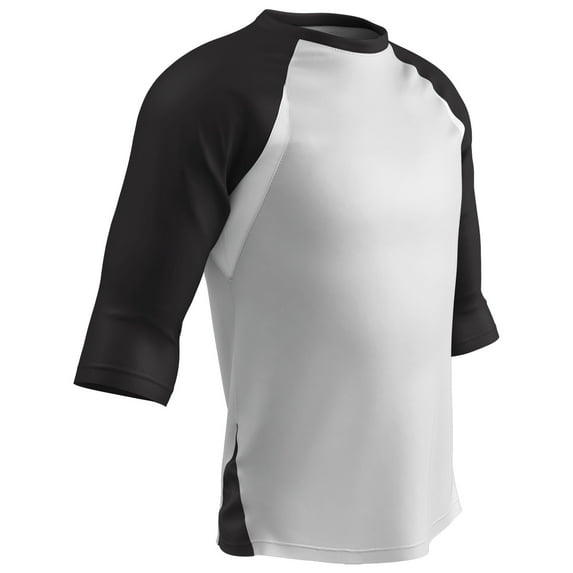 Complete Game 3/4 Sleeve Baseball Shirt, Youth Large, White with Black Sleeves