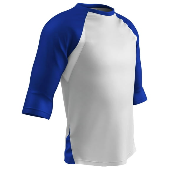 Complete Game 3/4 Sleeve Baseball Shirt, Youth Large, White with Royal Sleeves