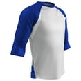 thumbnail image 1 of Complete Game 3/4 Sleeve Baseball Shirt, Youth Small, White with Royal Sleeves, 1 of 3