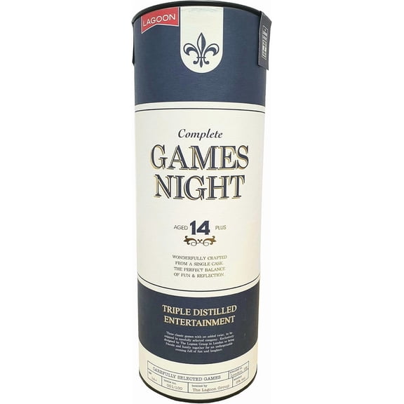 Complete Game Night Canister By Lagoon Games Triple Distilled Entertainment! For Ages 14+ Includes 3 Card Decks: Charades, True or False and Pick Three