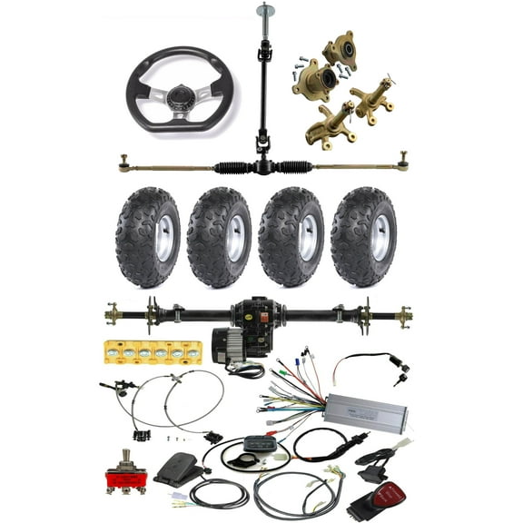 Complete Go Kart Assembly Kit, 30" Rear Axle Kit, 48V 1000W Brushless Motor Differential, 145/70-6" Wheels and Steering Kit for Custom Builds ATVs, Quad, Buggy, Trikes, Golf Carts