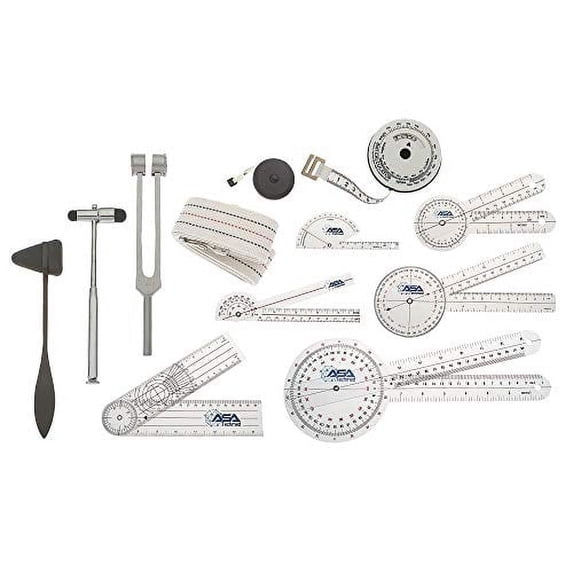 Complete Goniometer Physical Therapy Set, Bonus Reflex Hammer, 12,8,6 Inch Goni's, Gait Belt, Measuring Tapes, Occupational Therapy Tools, Ideal for Clinical/Home Rehab