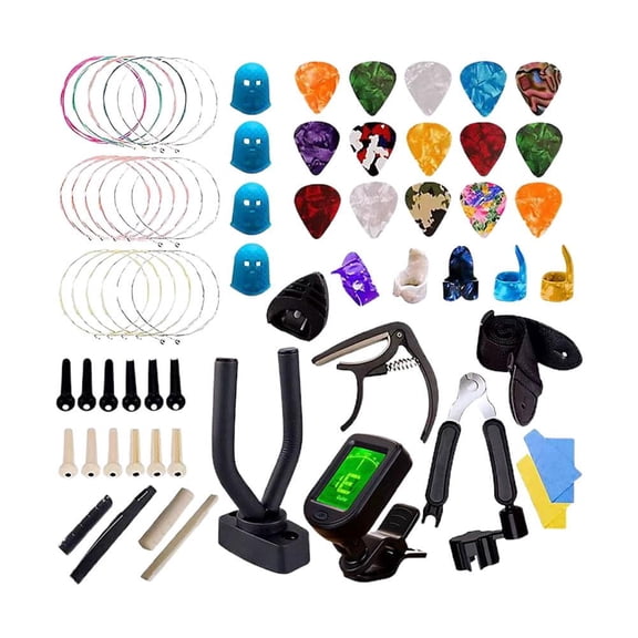 Complete Guitar Accessories Kit - Restringing Tool Set with Clip-On Tuner, Zinc Alloy Guitar Capo, 3-in-1 String Winder and Cutter, Picks Pack