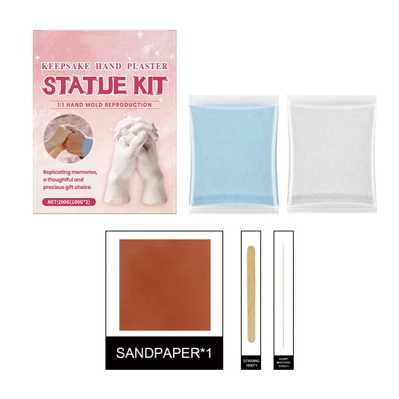 Complete Hand Casting Kit for Couples Family, 3D Plaster Hand Mold Statue Making Set with 100g Cloning Powder and Modeling Powder, DIY Craft Kit for Anniversary Valentine's Day Gift