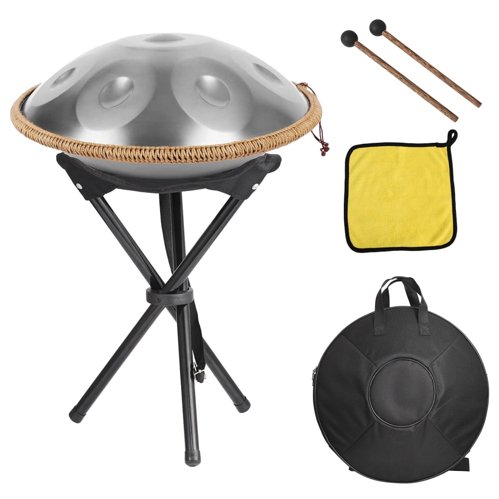 Complete Handpan Starter Kit: 22 Inch 9-Note Silver Drum with D Tuning ...