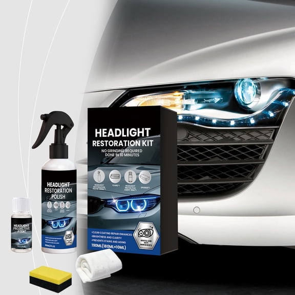 Complete Headlight Restoration Kit - 190ml Car Lens Polishing Compound & Protective Coating, DIY Repair Tool Set Removes Oxidation Yellowing Fog, Restore Clarity & Brightness for Trucks Motorcycles