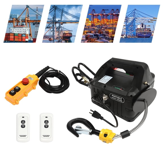 Complete Hoist Kit - 7.6m Steel Wire Rope, 8m Lifting Strap, 2 Remote Controls+1 Wired Remote - Includes Gloves/Carbon Brushes/Batteries & English Manual