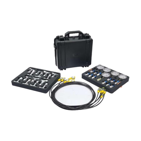 Complete Hydraulic Pressure Gauge Test Kit with 5 Gauges, 5 Test Hoses, 13 Couplings & 14 Tee Connectors for Accurate Readings & Easy Troubleshooting - Essential for Mechanics & DIY