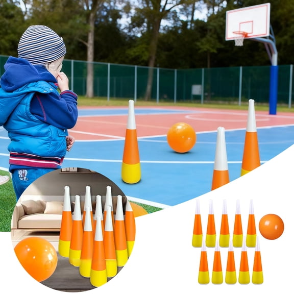 Candy Corn Inflatable Bowling Pins Set - Halloween Fall Festival Carnival Party Game Adult Human Outdoor Activity Family Event Interactive Backyard Group