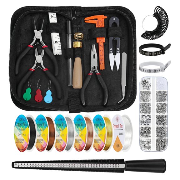 Chenfeng 26 Pcs Complete Jewelry Making Kit with Ring Sizer, Pliers, Wire, Findings & Tools for Beginners