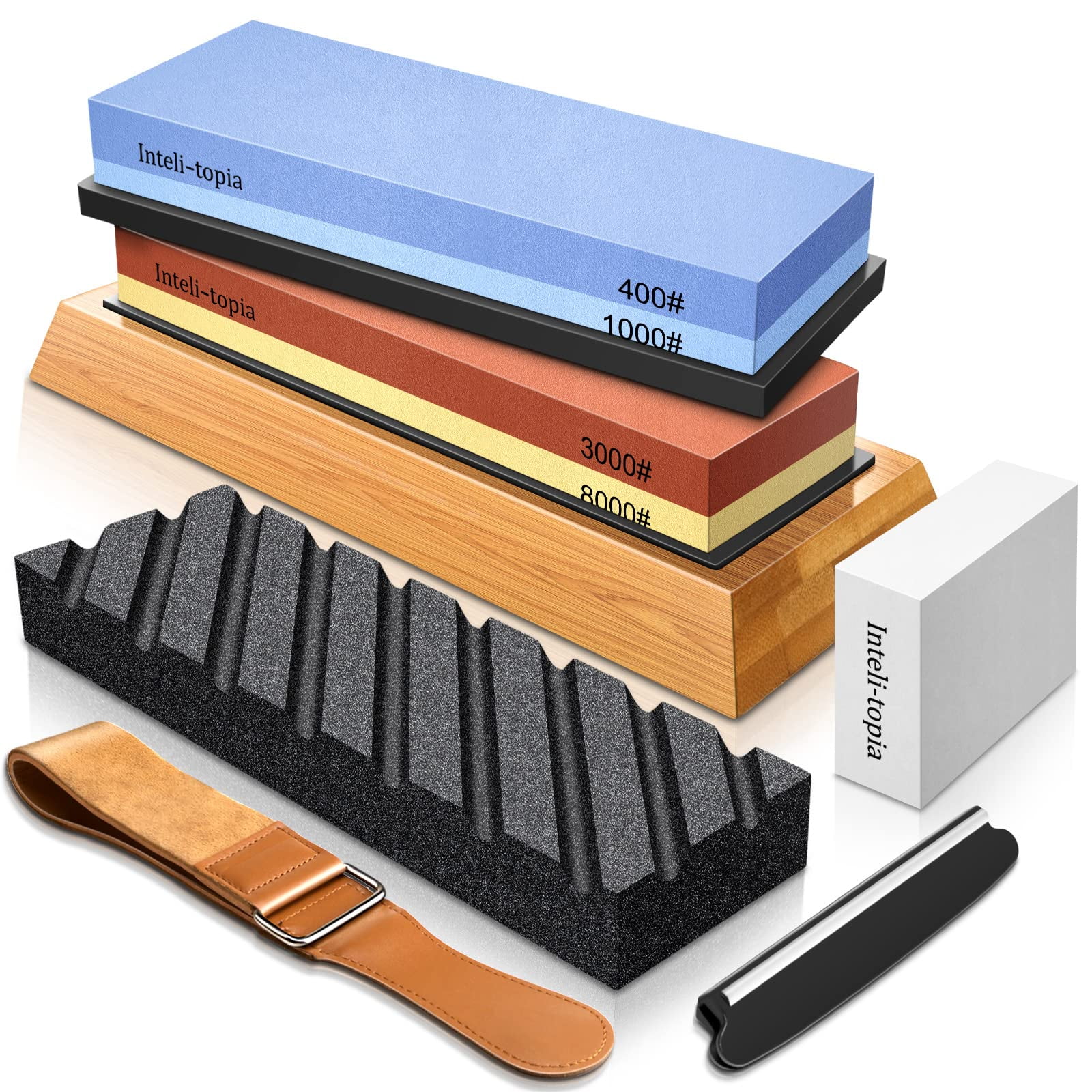 Premium Knife Sharpening Stone Set – 400/1000 and 3000/8000-Grit  Professional, Safe Knife Sharpener Set – Whetstone Set Includes Flattening  Stone