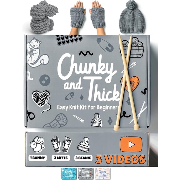 Complete Knitting Kit for Beginners - Learn to Knit with Accessories Like Thick Beginner Yarn in Gray, Bamboo Needles & More Includes Video Tutorials Written Guide