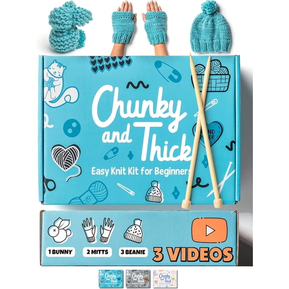 Complete Knitting Kit for Beginners - Includes Thick Yarn, Bamboo Needles, Video Tutorials & Guide to Learn How to Knit