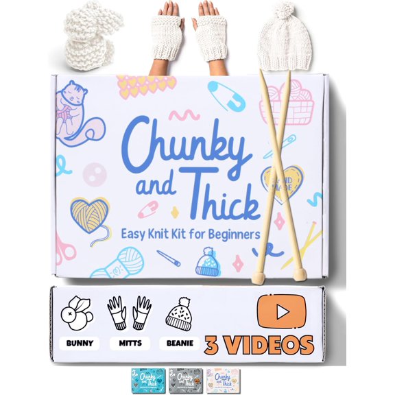 Complete Knitting Kit for Beginners - Includes Thick Yarn, Bamboo Needles, Video Tutorials & Guide to Learn How to Knit