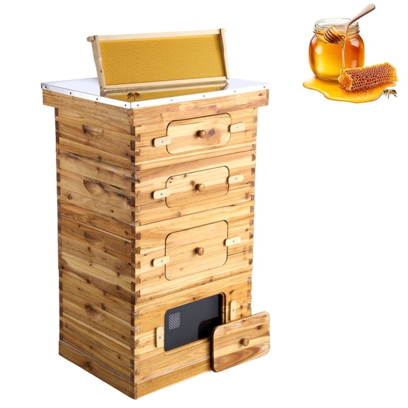 Complete Langstroth Beehive Kit 40 Frames 2 Deep and 2 Medium Supers Beeswax Coated Fir Wood with Clear View Windows for Beginner and Professional Beekeepers