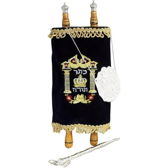 Complete Large Torah Scroll (19" L x 10" W, 1 Sheet, Black, Navy, Maroon)
