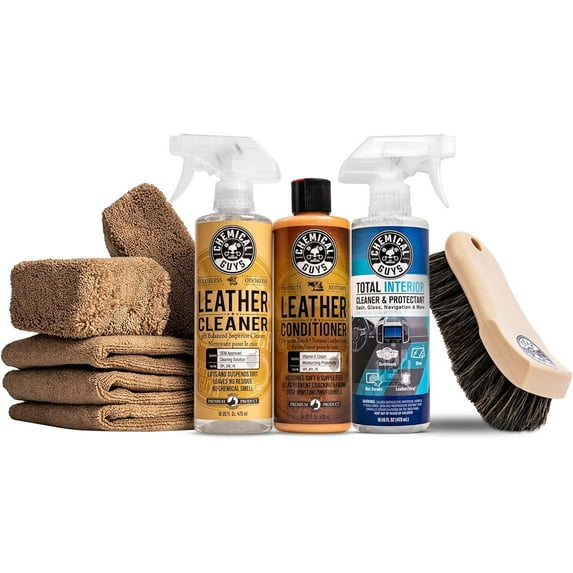 Complete Leather Cleaner and Conditioner Detailing Kit with Total Interior, for Cars, Home, Office, More (Works on Natural, Faux More) 9 Items - HOL412