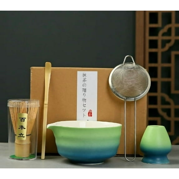 Complete Matcha Tea Set Including Whisk, Ceramic Bowl, And Holder, for Traditional Japanese Tea Preparation, Ideal for Beginners And Enthusiasts, Durable, Lead-Free, Dishwasher , 5-Piece Tea Set