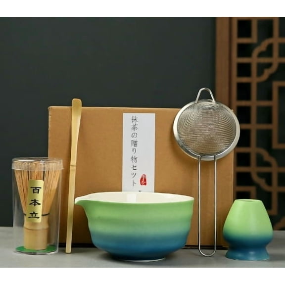 Complete Matcha Tea Set Including Whisk, Ceramic Bowl, And Holder, for Traditional Japanese Tea Preparation, Ideal for Beginners And Enthusiasts, Durable, Lead-Free, Dishwasher , 5-Piece Tea Set