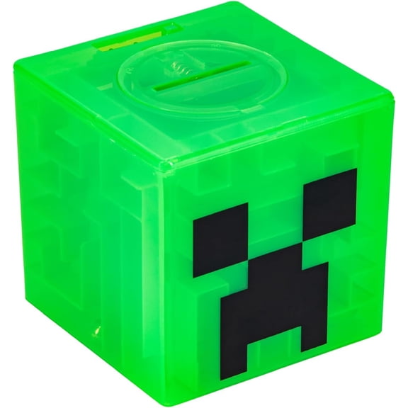 Complete The Maze to Unlock Money, Fun Minecraft Block Collectible Toy and Piggy Bank for Kids, @ Comes with Decorative Stickers, # Minecraft Creeper Maze Safe !