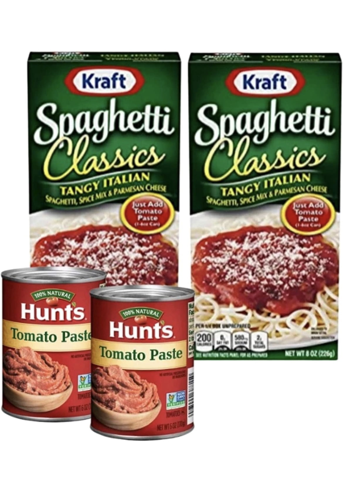 Complete Meal Kit - Kraft Foods Classics Tangy Italian Spaghetti 8 oz Hunts Tomato Paste 6 oz Bundle (Pack of 2)