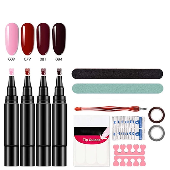 Complete Nail Art Design Kit with 4 3-in-1 Gel Pens, Quick Dry Nail Polish Set with Manicure Tools, Portable All-in-One Nail Kit