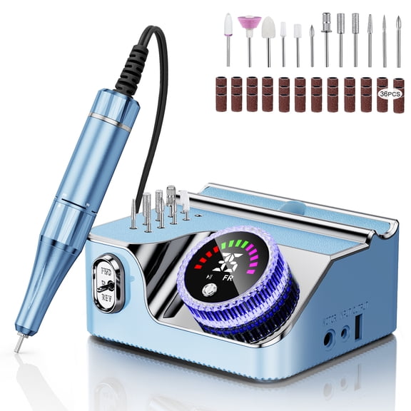 Complete Nail Drill Kit 50000 RPM, 50 Speed Nail Filer Manicure Machine with Storage Base & Multiple Bits, Electric Nail Art Tool for Home Salon Acrylic Gel Polish,for Gift Blue