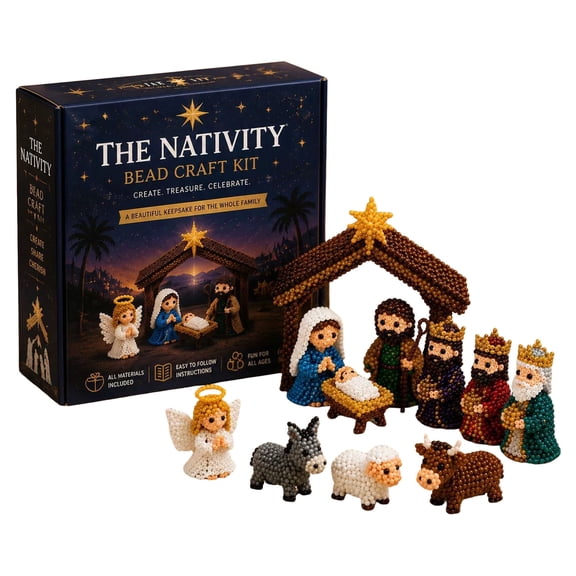 Complete Nativity Scene 3D Beaded DIY Craft Kit Holy Family Three Wise Men Animals All-In-One Beading Supplies Christmas Handmade Keepsake Decor(Nativity-25X20CM)