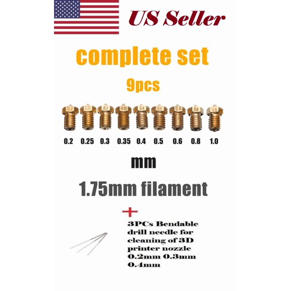 Complete Nozzle Kit 1.75Mm V6 J-Head & Mk8 Makerbot W/Drill Needle Cleaners