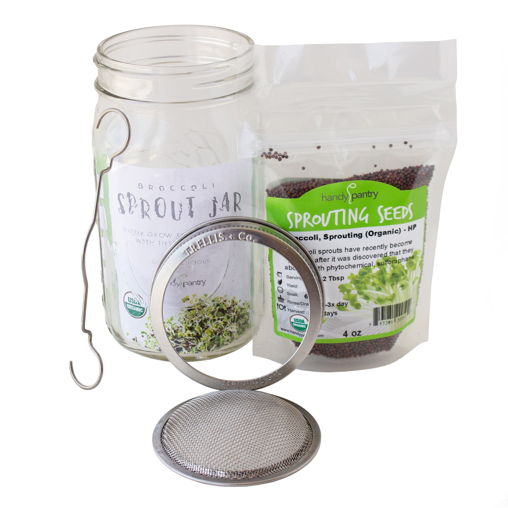 Complete Organic Broccoli Sprout Growing Kit - Includes Quart Mason Jar ...