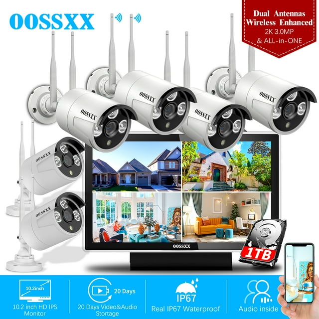 OOSSXX Wireless Home Security System, 10inch Monitor, 1TB HDD, 6pcs ...