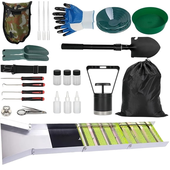 Complete Panning Kit with 50" Folding Sluice Box for Prospecting | Aircraft-Grade Sluice Box with Pans, Classifier Screens, Portable High Prospecting Tools for Beginners