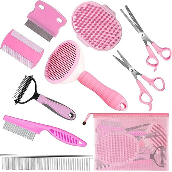 Complete Pet Grooming Solution by Dog - 9PCS Kit with Slicker Brush, Deshedding Tool, and Grooming Comb for All Breeds and Sizes, Promotes Healthy Skin and Coat