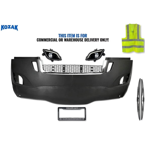 Complete Plastic Bumper with Fog Holes and LED Fog Lights Compatible with Freightliner Cascadia 2018+