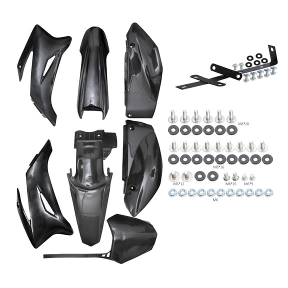 Complete Plastics Fairing Body Kit with Front Fender Bracket & Mounting Hardware for TTR110 TTR110E SSR125TR SSR140 SSR170 Pit Dirt Bike ABS Fender Side Panels Radiator Shrouds Full Set (Black)