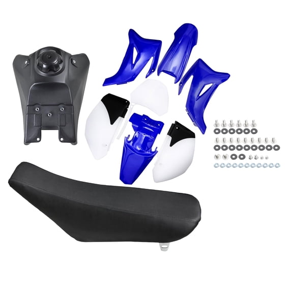 Complete Plastics Fairing Body Kit with Fuel Tank, Seat & Bolts for TTR110 TTR110E TTR 110 SSR125TR SSR140 SSR170 Pit Dirt Bike – ABS Fender Side Shrouds + Gas Tank + Seat Full Restoration Set (Blue)