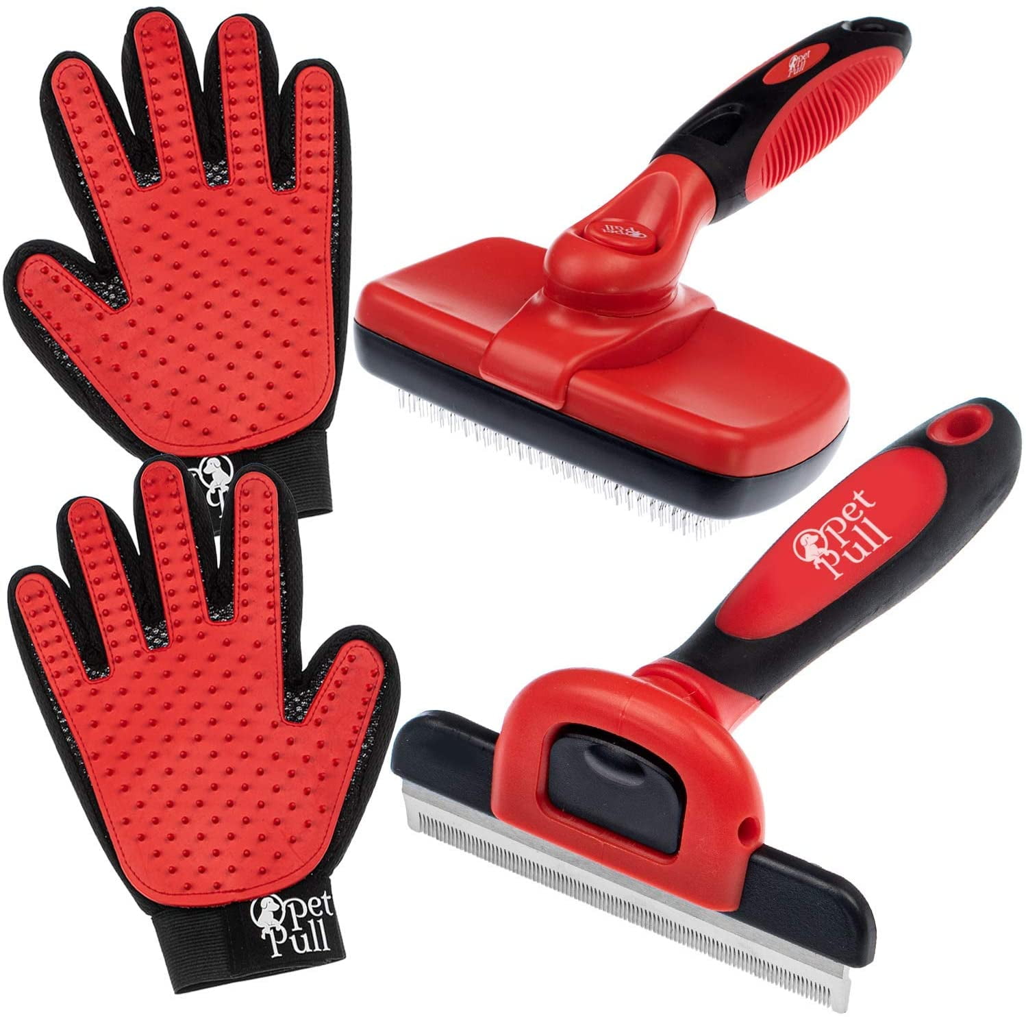 Red and Black Pet Grooming Kit with Self-Cleaning Brush