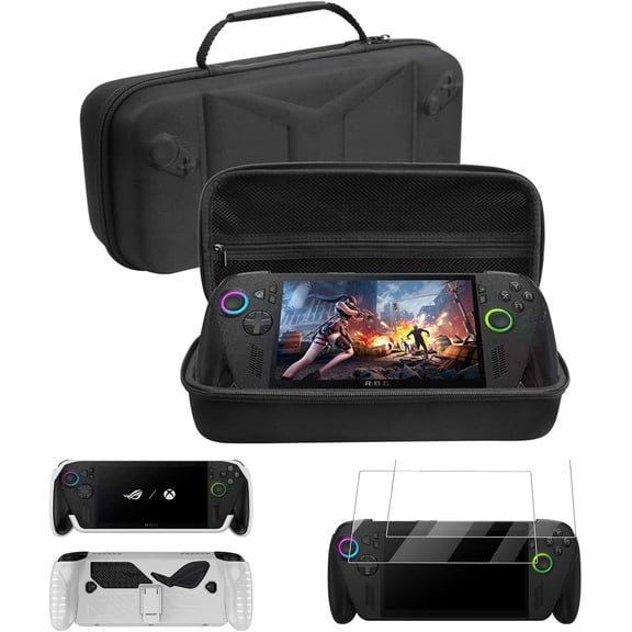 Complete Protection Kit for ROG Xbox Ally X 2025 - TPU Case with Stand, Carrying Cover & 2X Tempered Glass, Protective Skin Shell Set