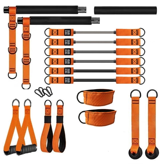 Complete Resistance Band Bar Set 270Lbs Adjustable for Full Body Home Workouts A